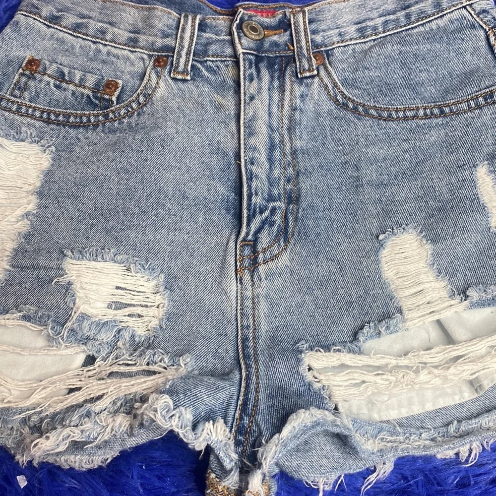 Caffeine Distressed Blue Jean Denim Shorts Size Small Excellent Condition